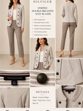 Tommy Hilfiger Taupe Gray & Ivory Striped Knit Blazer